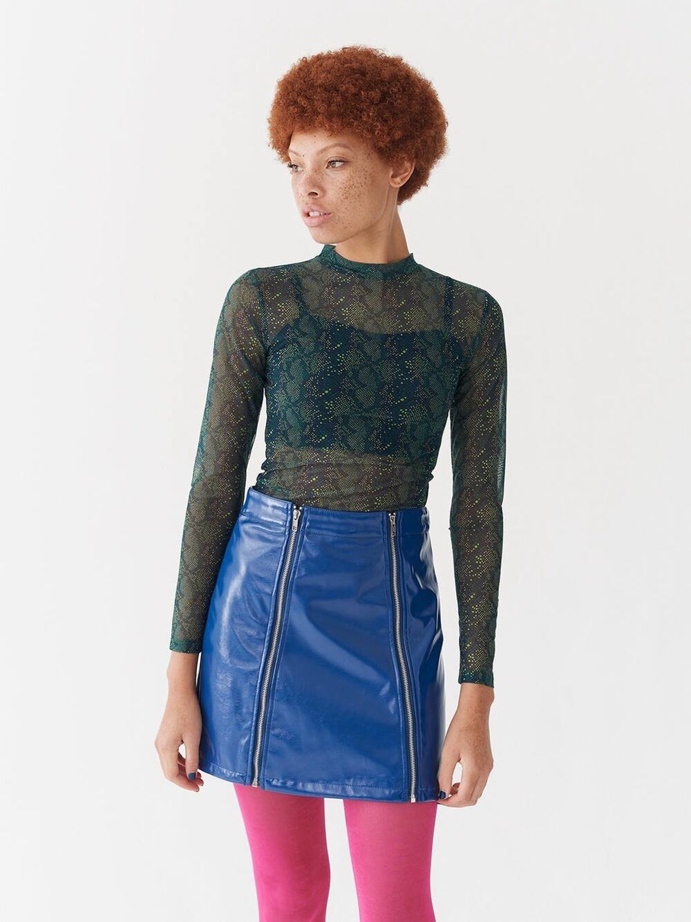 Lazy Oaf Shirt Womens 6 Green Snakeskin Mesh Long Sleeve Rave Cropped Y2K Grunge